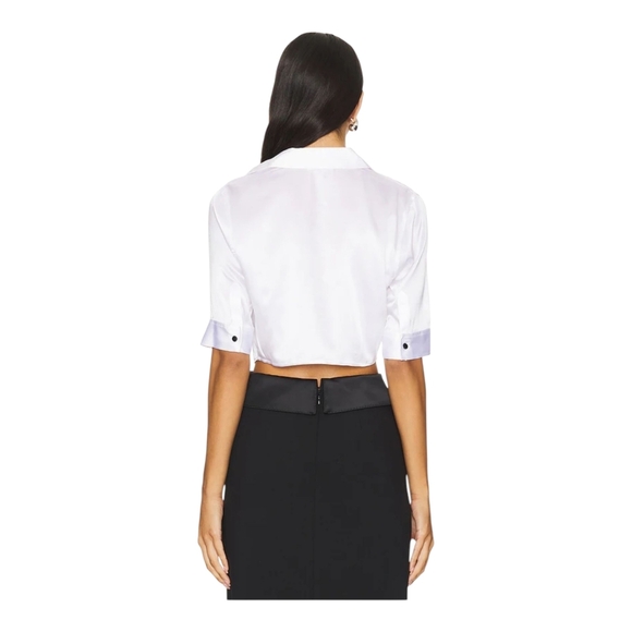 L'AGENCE Niccola Cropped Fitted Blouse in White & Black NWT Small $325 - Picture 3 of 4